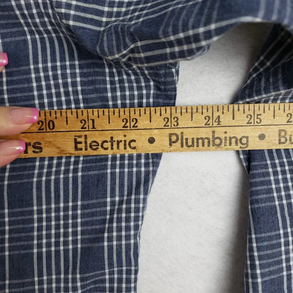 Banana Republic Men's L Long Sleeve‎ Plaid Button Down Blue Tailored Slim Fit - Picture 4 of 8